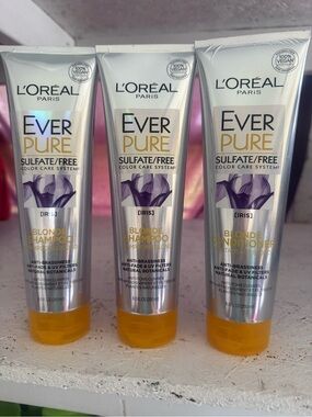 iris Silver Blonde set of 2 shampoo and 1 Conditioner Tubes with Purple Design